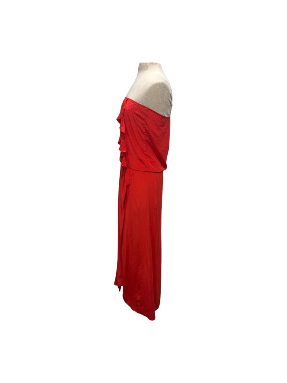 Karina Grimaldi 100% Silk Strapless Maxi Dress Red Ruffle Side Slit Size M USA - Picture 5 of 10